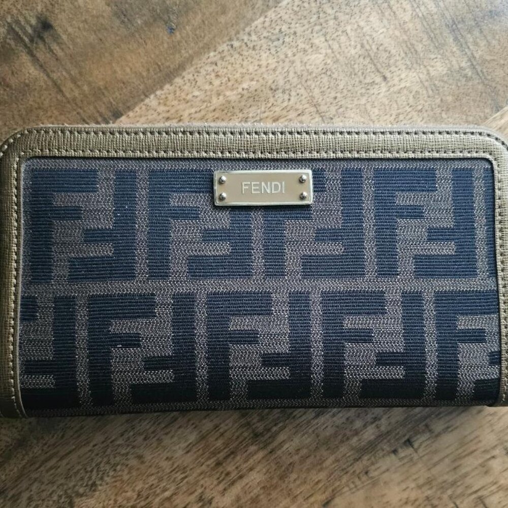 Fendi Vintage Zucca Print Gold Leather Trim Wallet BNWT